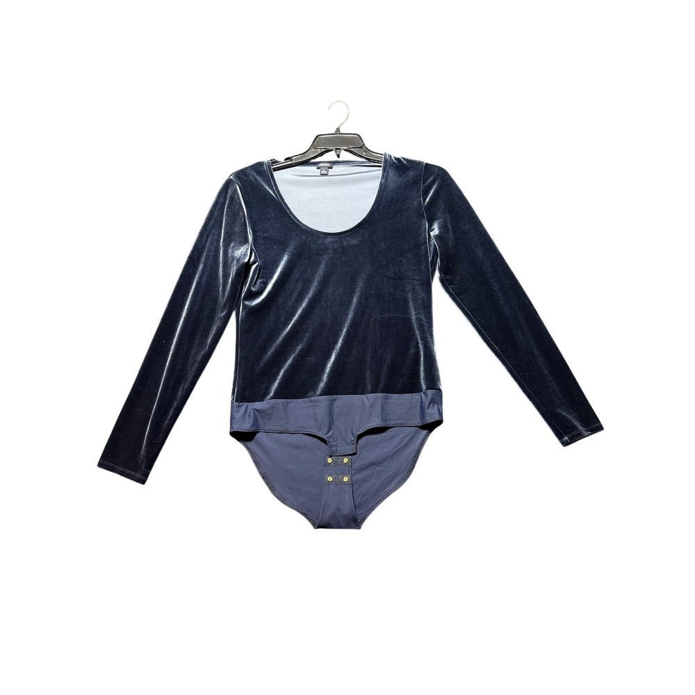J.Crew Velvet Long Sleeve Bodysuit Women Large Navy Blue Excellent Scoop Neck